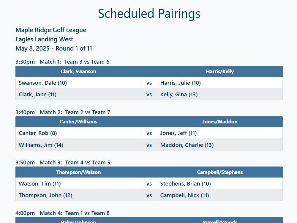 Scheduled Pairings